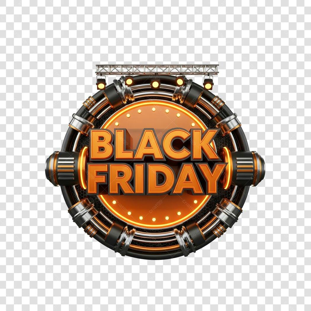 Selo 3D Black Friday 29 de Novembro Laranja Metálico PNG com fundo transparente