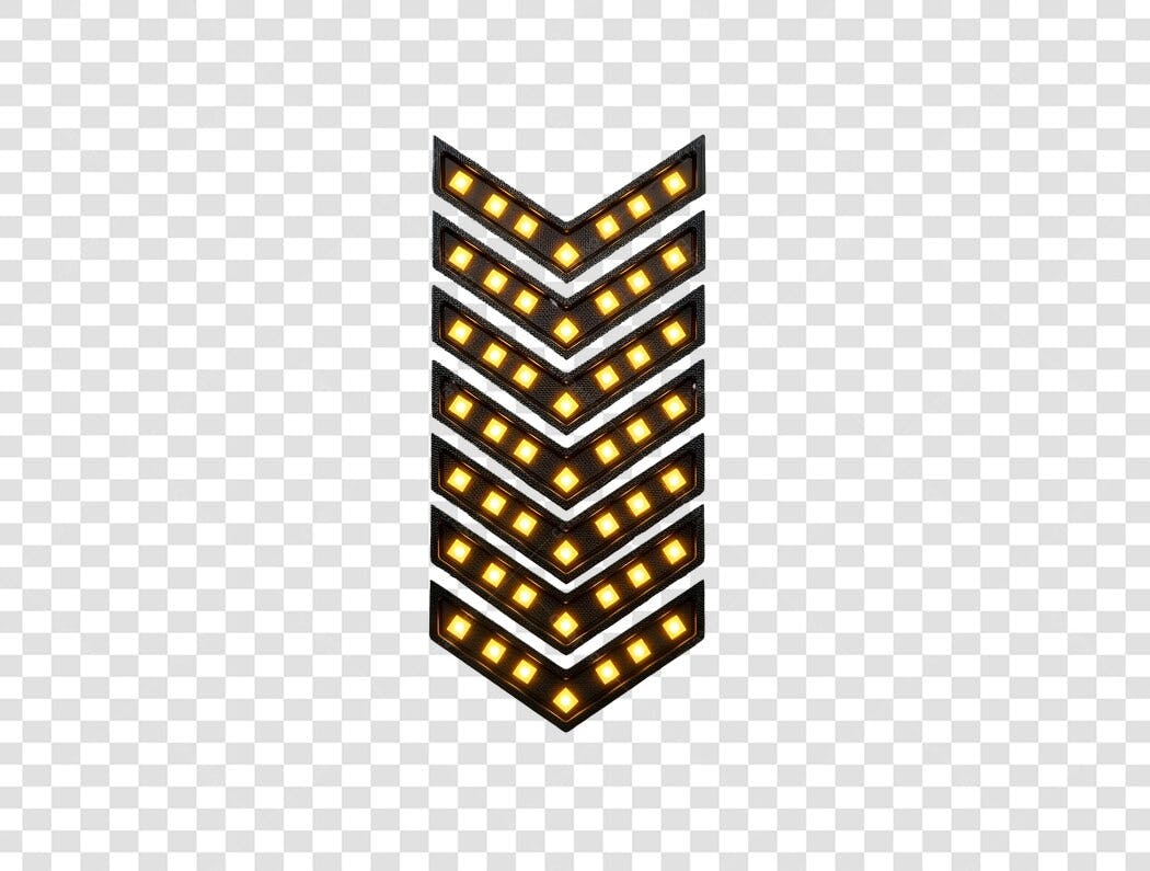 Ícone Seta Chevron Iluminada LED Amarela Direção para Baixo PNG com fundo transparente