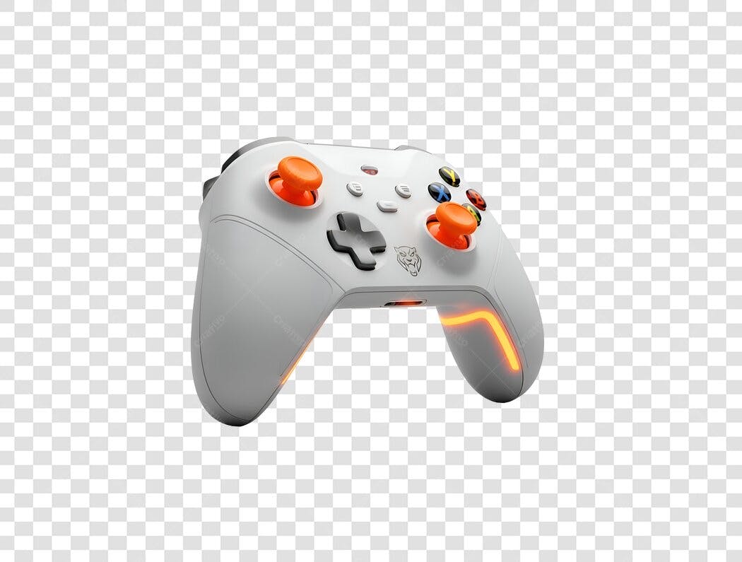 Controle de Videogame Branco Laranja Neon PNG com fundo transparente