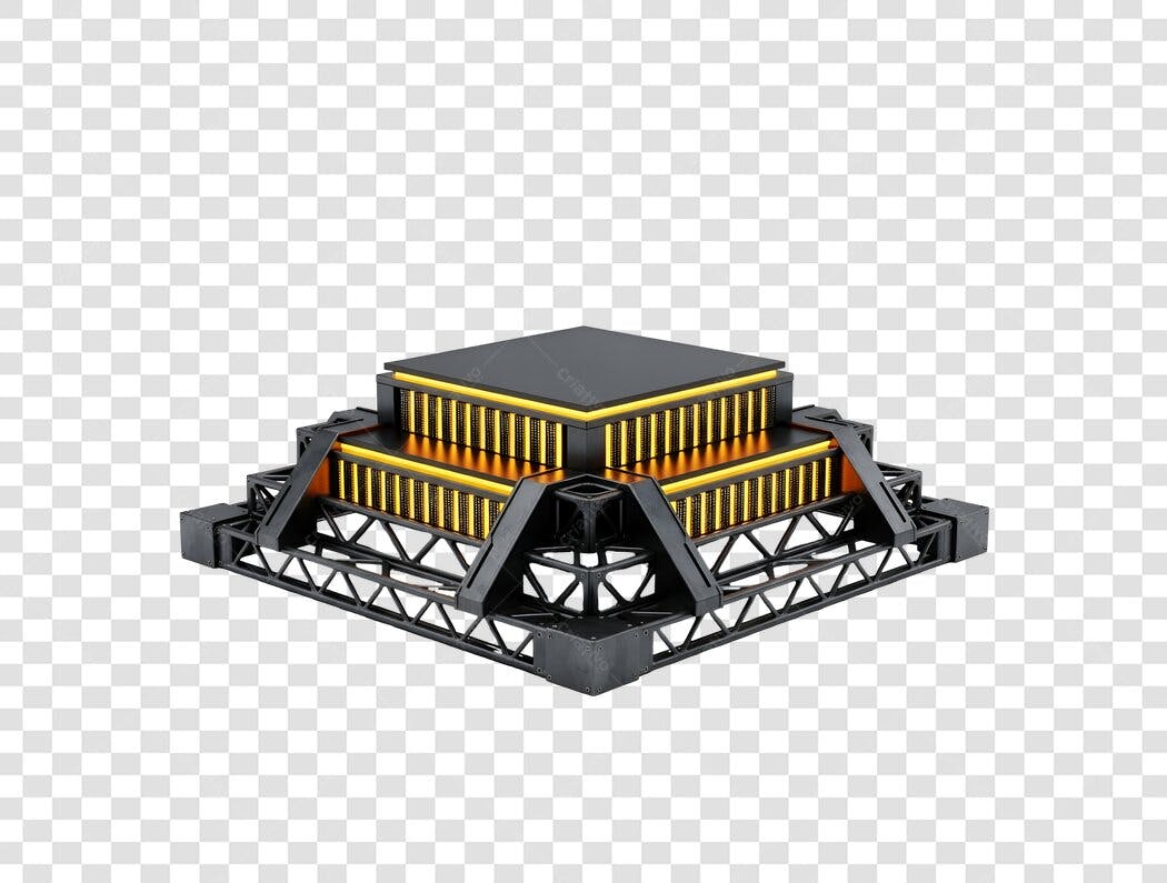 Podium futurista tecnológico 3D preto dourado para display PNG com fundo transparente