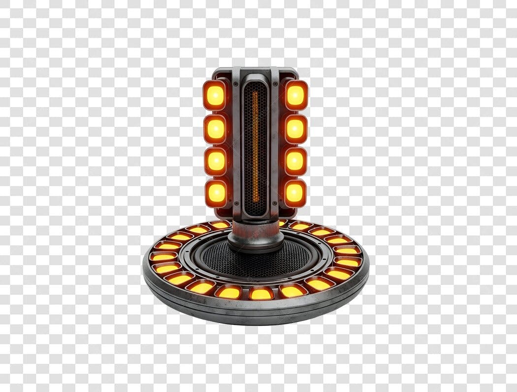Elemento 3D tecnológico com luzes laranja e cinza escuro PNG com fundo transparente
