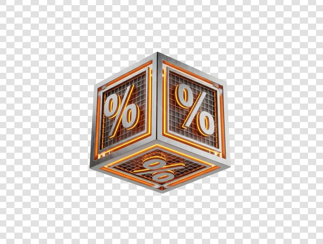Ícone 3D de Desconto Laranja Metálico PNG com fundo transparente