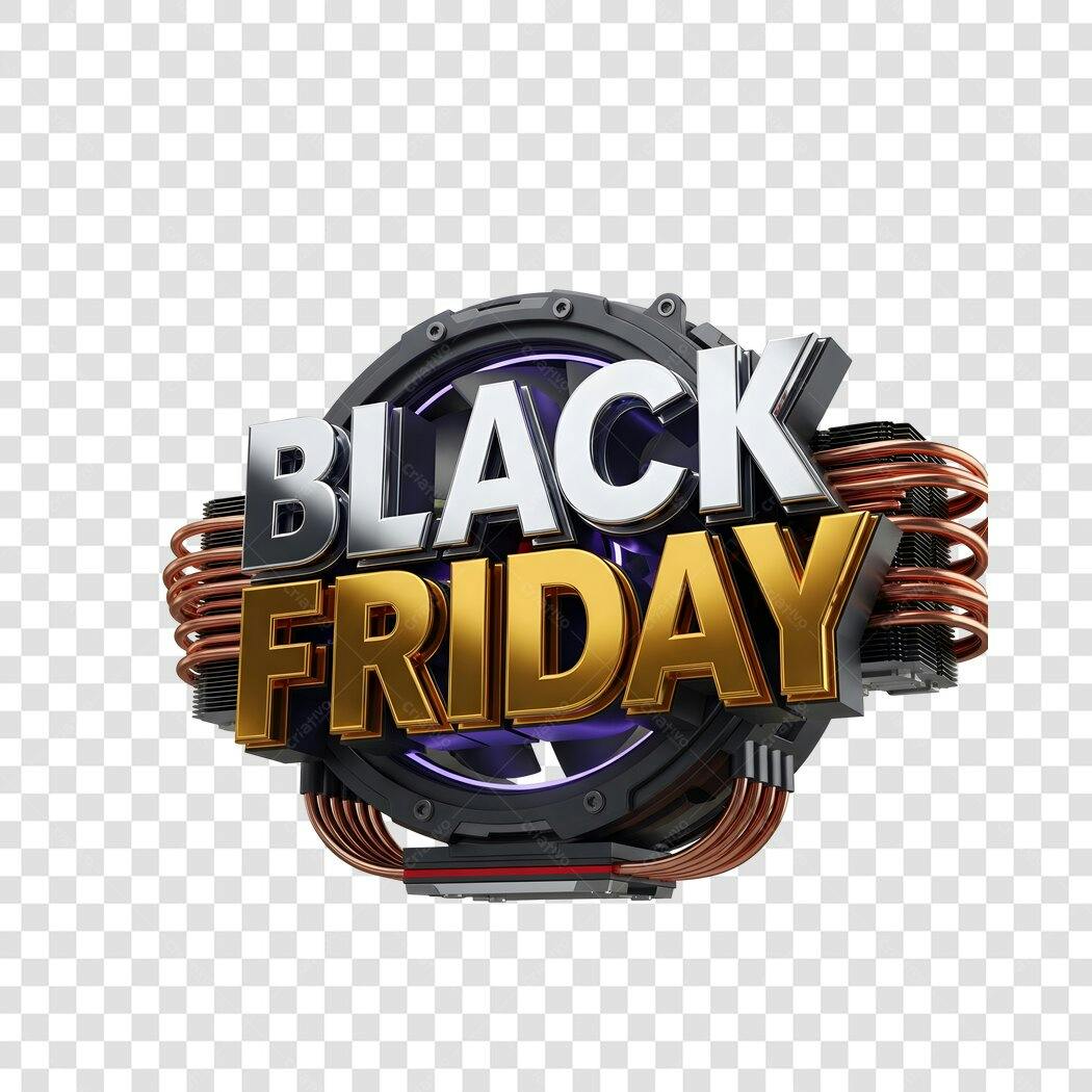 Título 3D Black Friday Tecnológico Prata Dourado PNG com fundo transparente