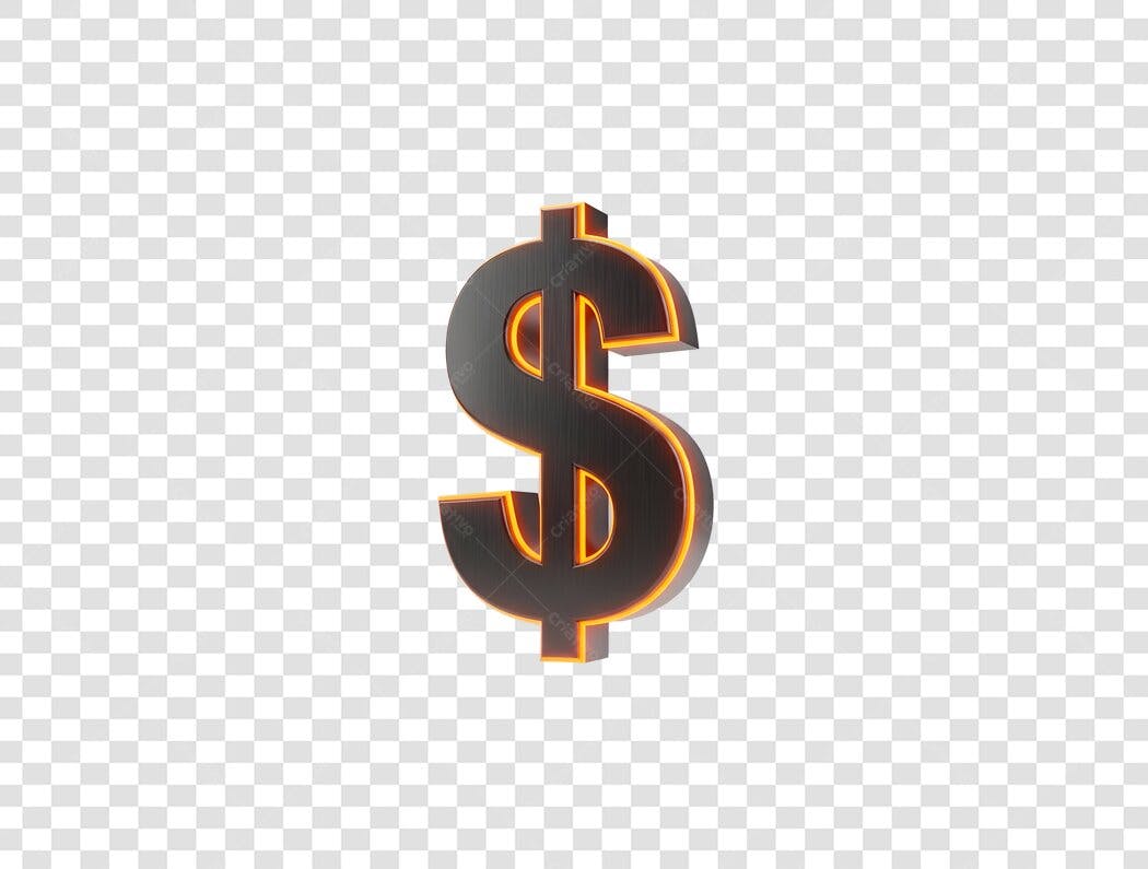 Símbolo Dólar Financeiro 3D Neon Laranja PNG com fundo transparente