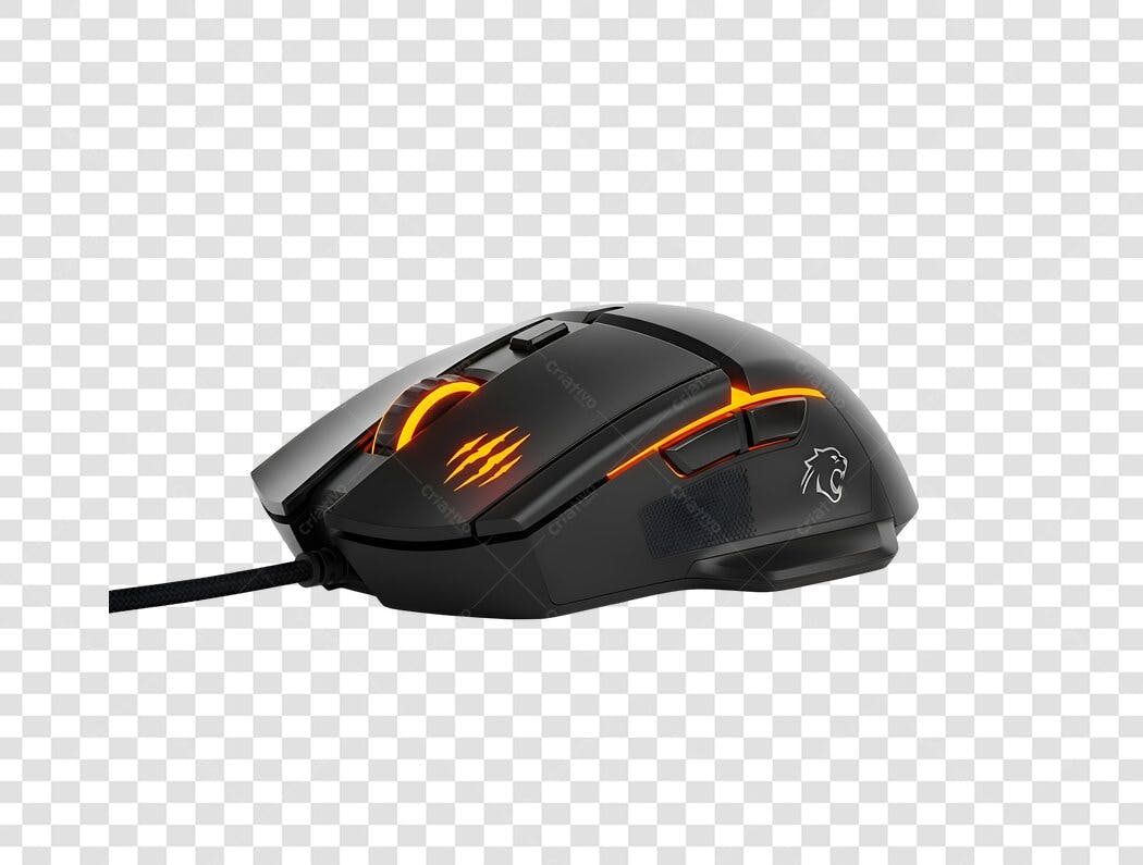 Imagem PNG Mouse Gamer Preto Iluminação Laranja Design Ergonômico Fundo Transparente