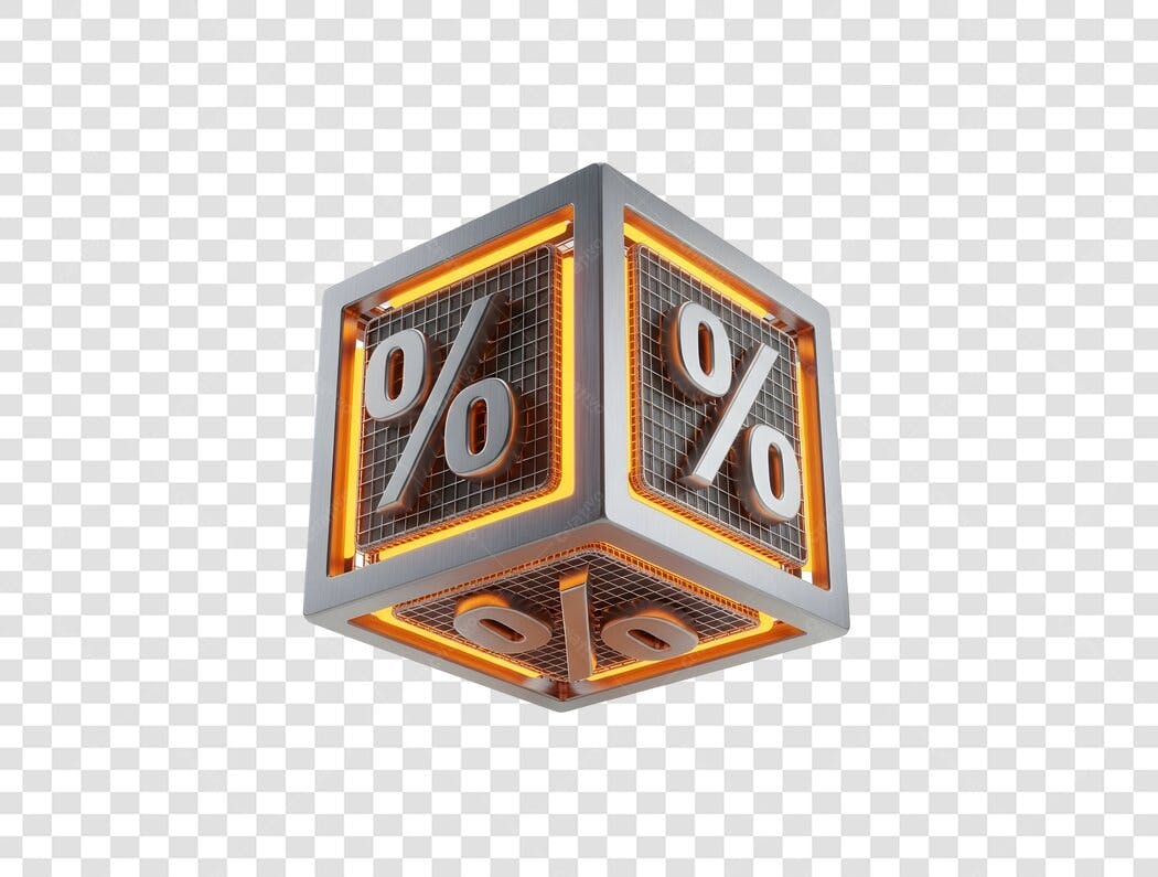 Selo 3D Desconto Oferta Laranja Metálico PNG com fundo transparente