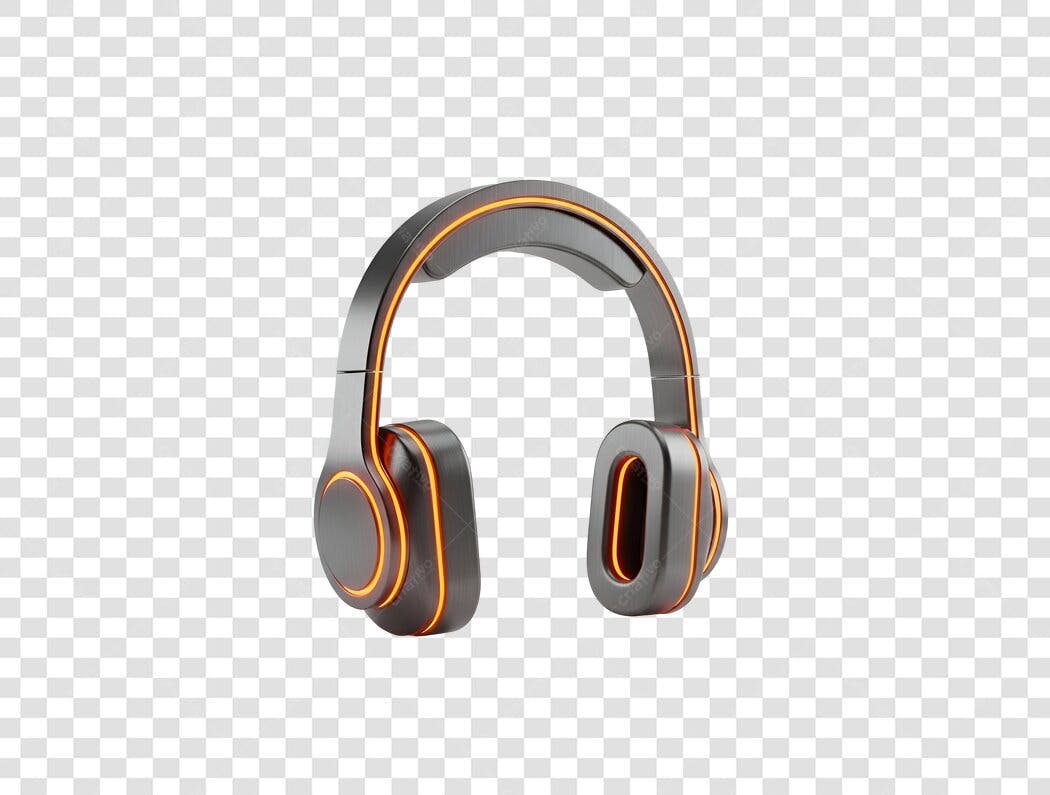 Fones de ouvido modernos cinza e laranja neon PNG com fundo transparente