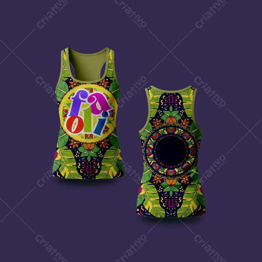 Mockup de Regata Feminina Estampa Fá 01 Tropical PSD Editável