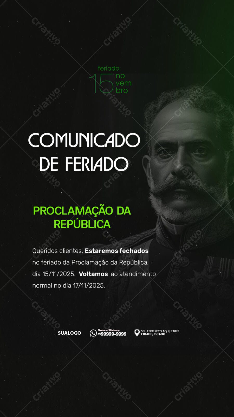 Flyer Comunicado Feriado Proclamação da República PSD Editável