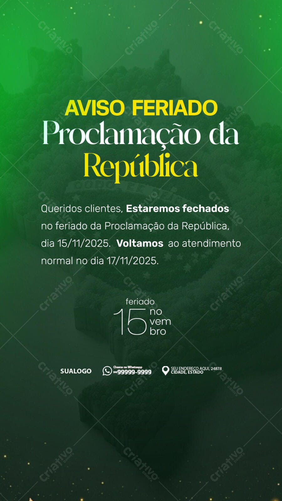 Flyer para Aviso Feriado Proclamação da República PSD Editável