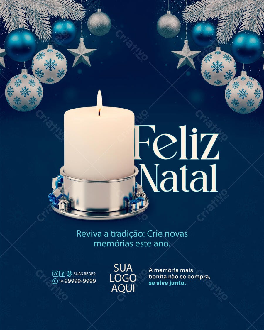 Flyer de Natal Feliz Natal Vela Azul PSD Editável