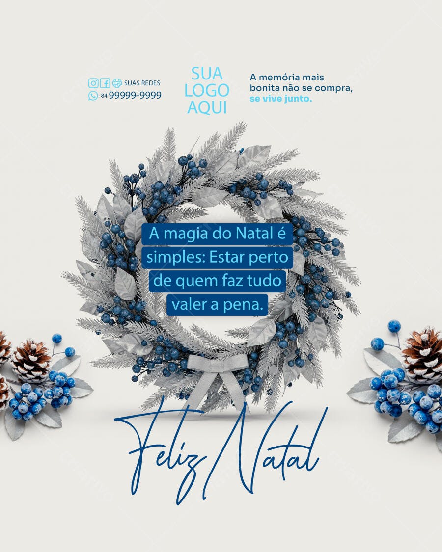 Post de Natal com Guirlanda Azul e Prata PSD Editável