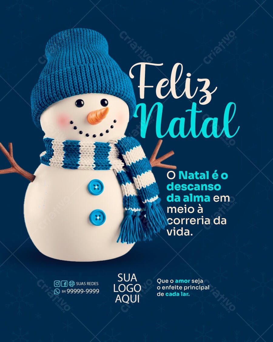 Flyer Feliz Natal Boneco de Neve Azul PSD Editável