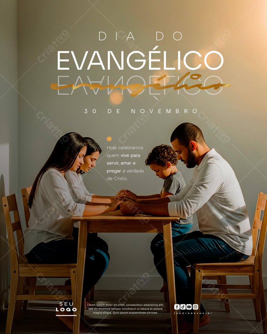 Flyer Dia do Evangélico Família Orando PSD Editável