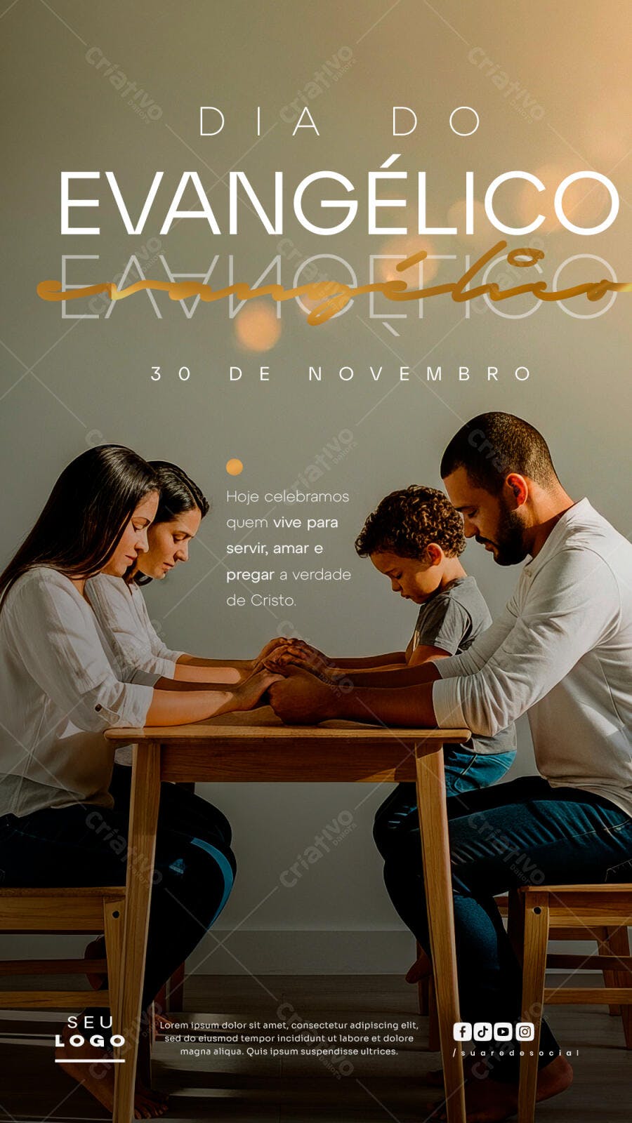 Flyer Dia do Evangélico Família Orando PSD Editável