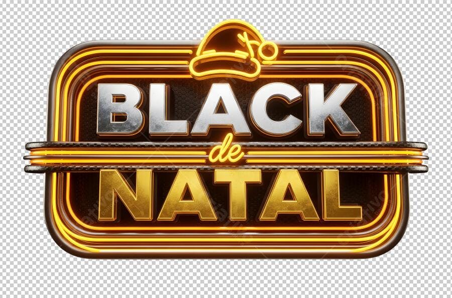 Selo Promocional Black de Natal Neon Dourado Prata PNG com fundo transparente