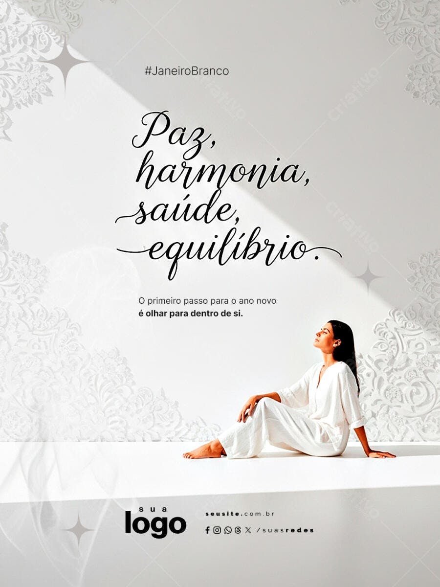 Post Social Janeiro Branco Paz e Equilíbrio PSD Editável