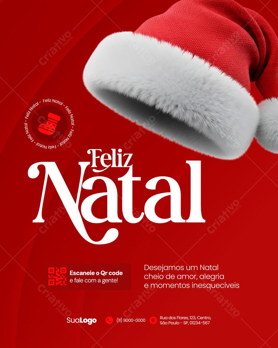 Flyer de Natal Vermelho com Gorro de Papai Noel PSD Editável