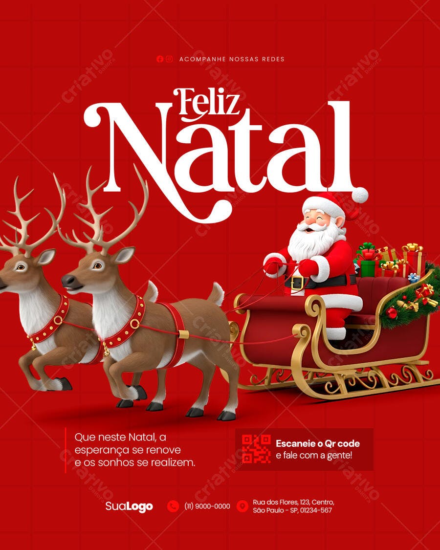 Post para Redes Sociais Feliz Natal com Papai Noel PSD Editável