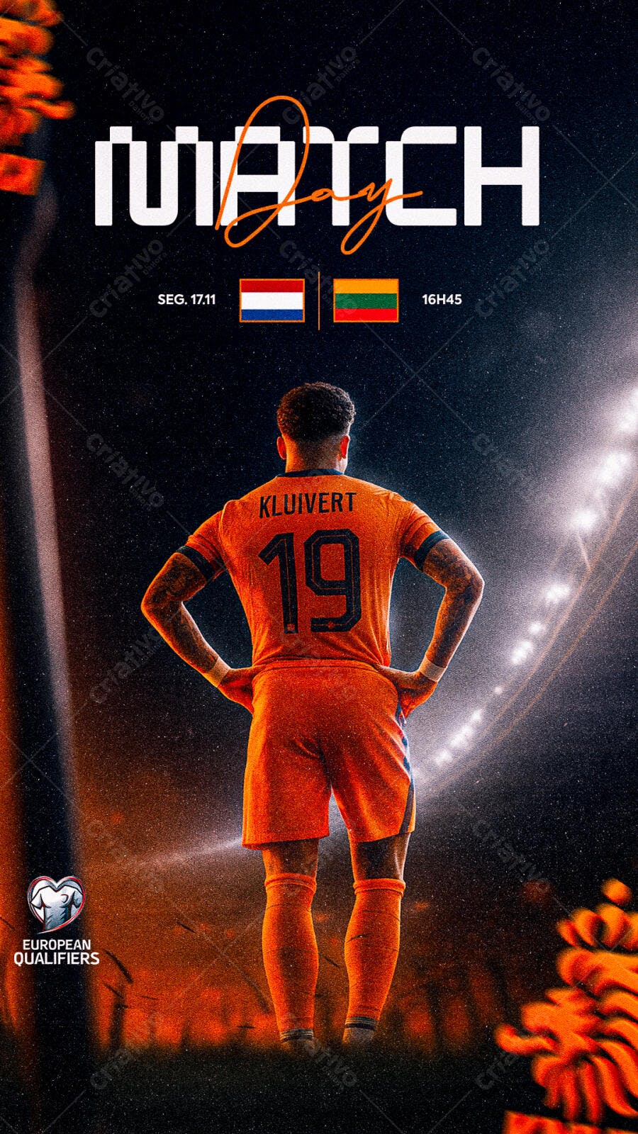 Flyer Jogo Futebol 'Match Day' Eliminatórias Holanda Lituânia PSD Editável