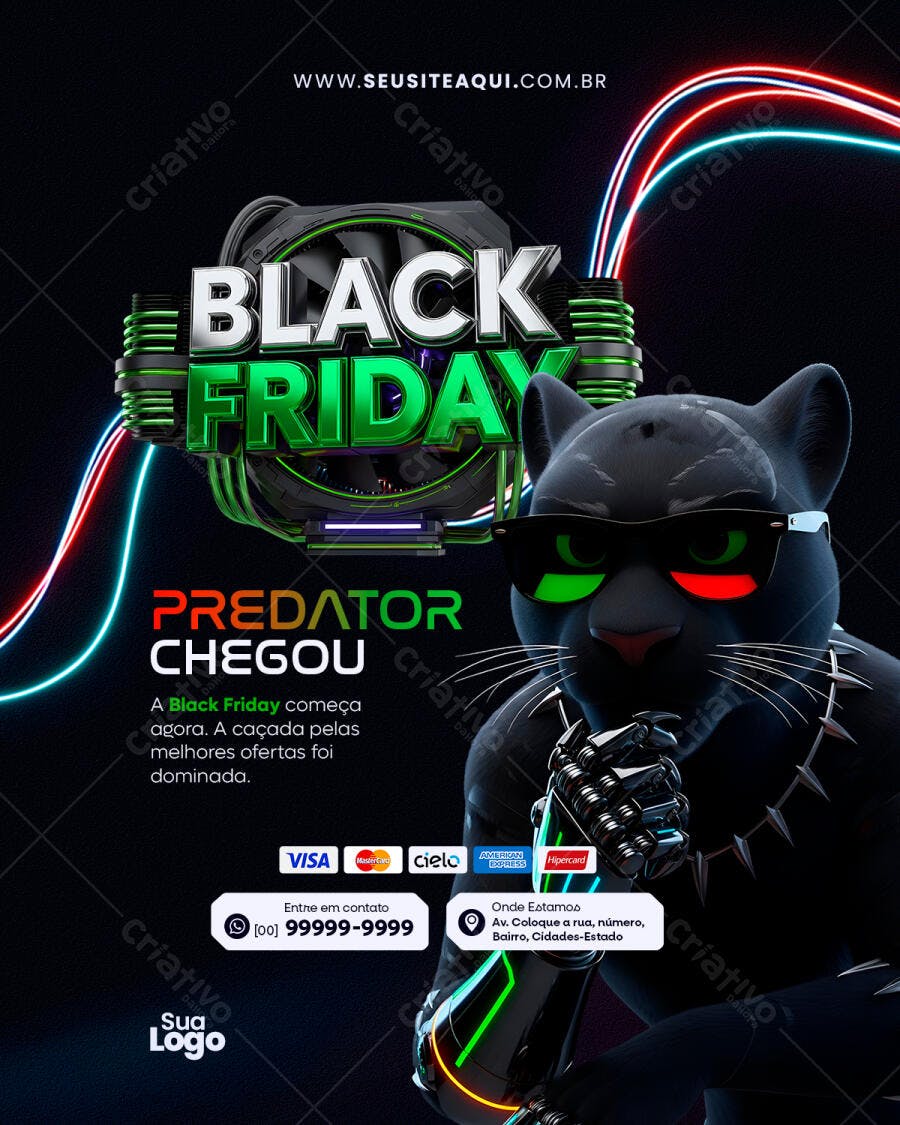 Flyer Black Friday Cyber Predator Psd Editável