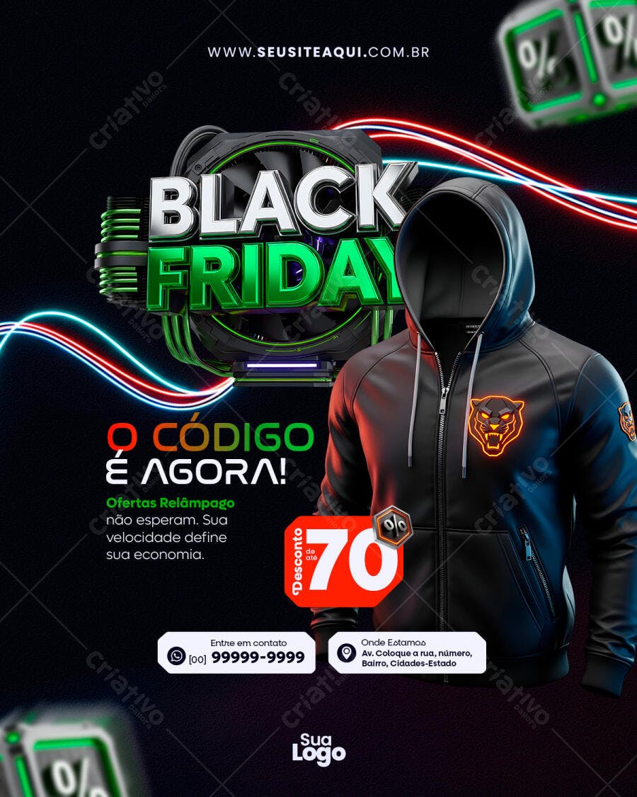 Flyer Black Friday Moletom Pantera 70% Off PSD Editável