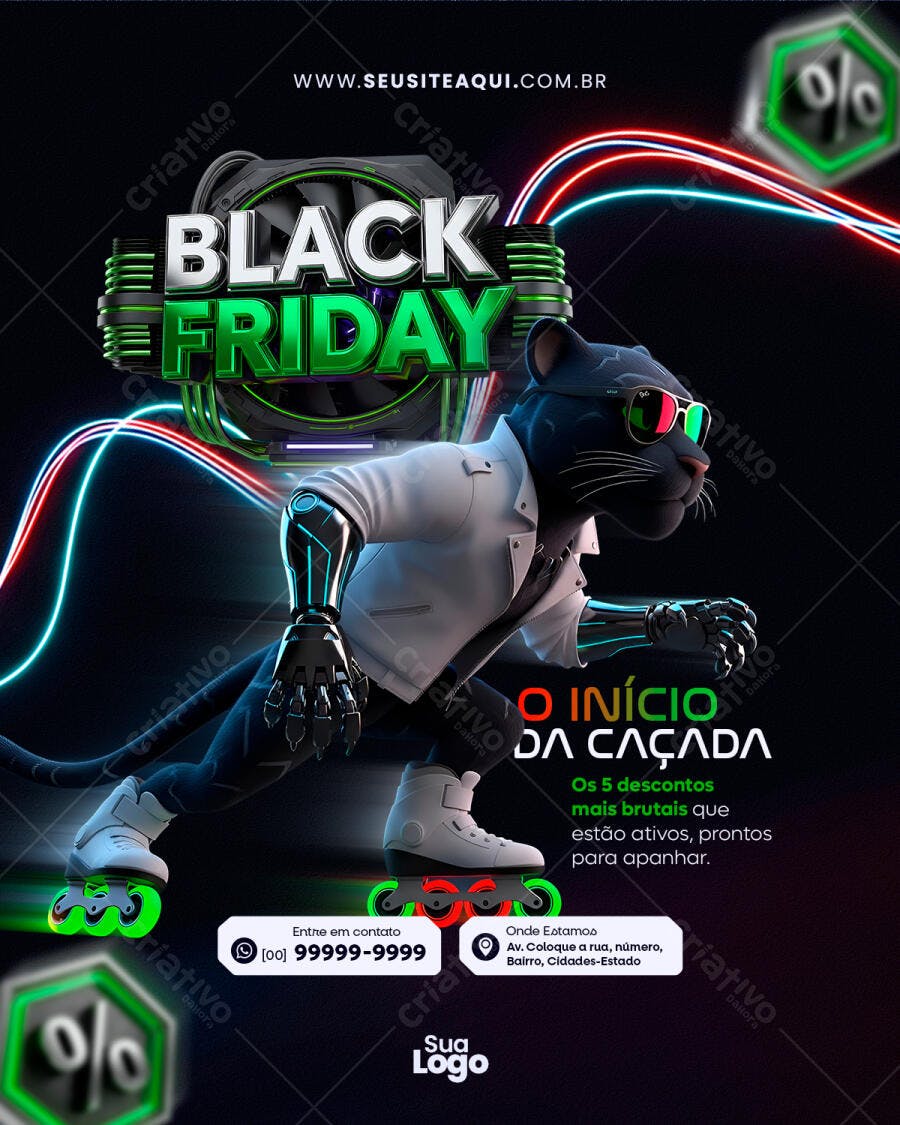 Flyer Black Friday Pantera Cibernética Roller Skate PSD Editável