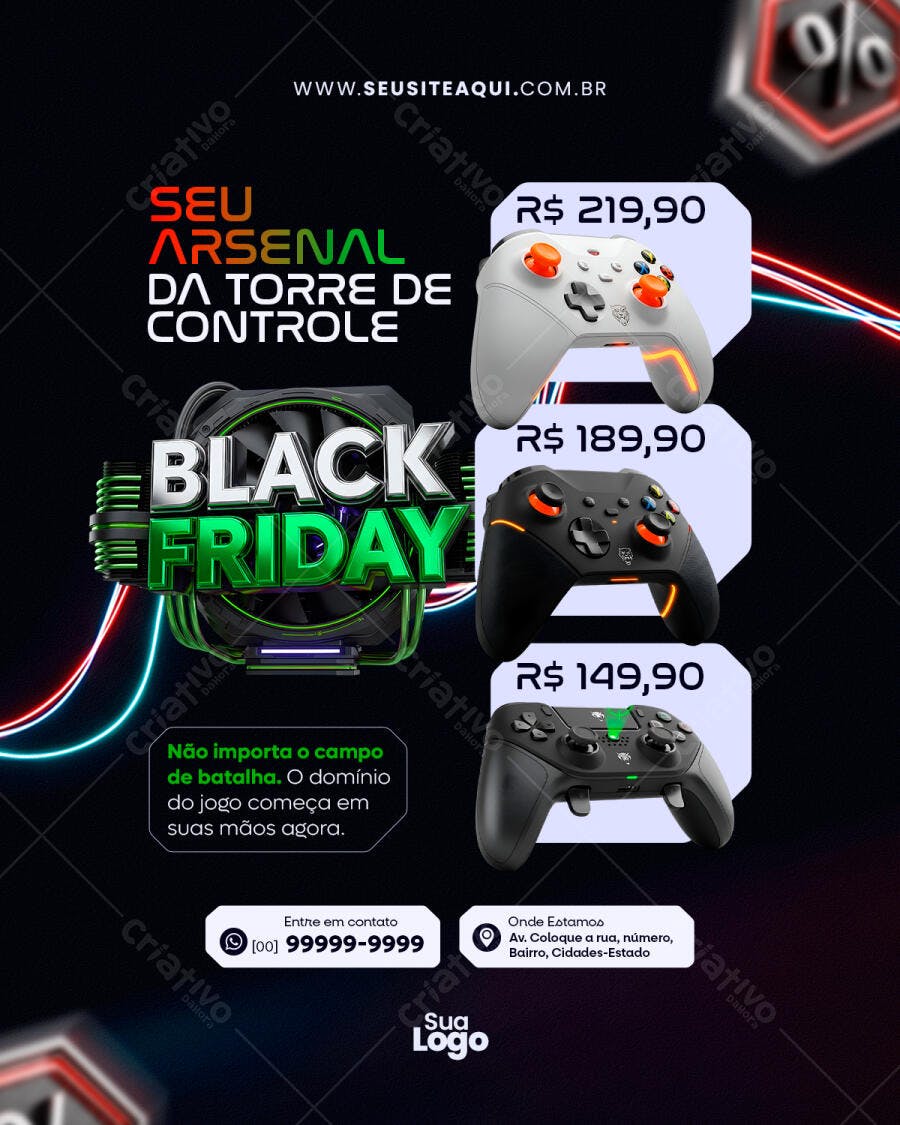 Flyer Black Friday Controles Gamer para Jogos PSD Editável