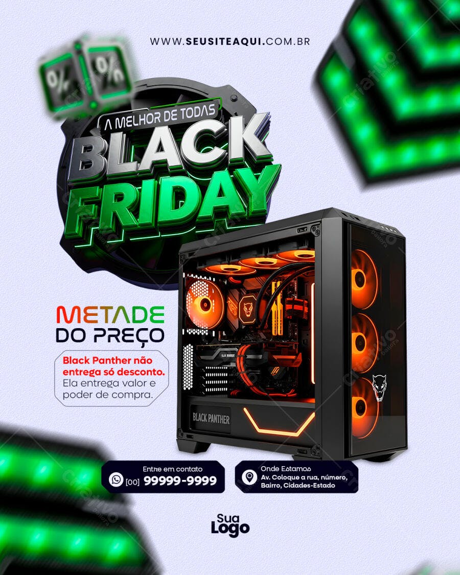 Flyer Digital Black Friday PC Gamer Black Panther Oferta PSD Editável