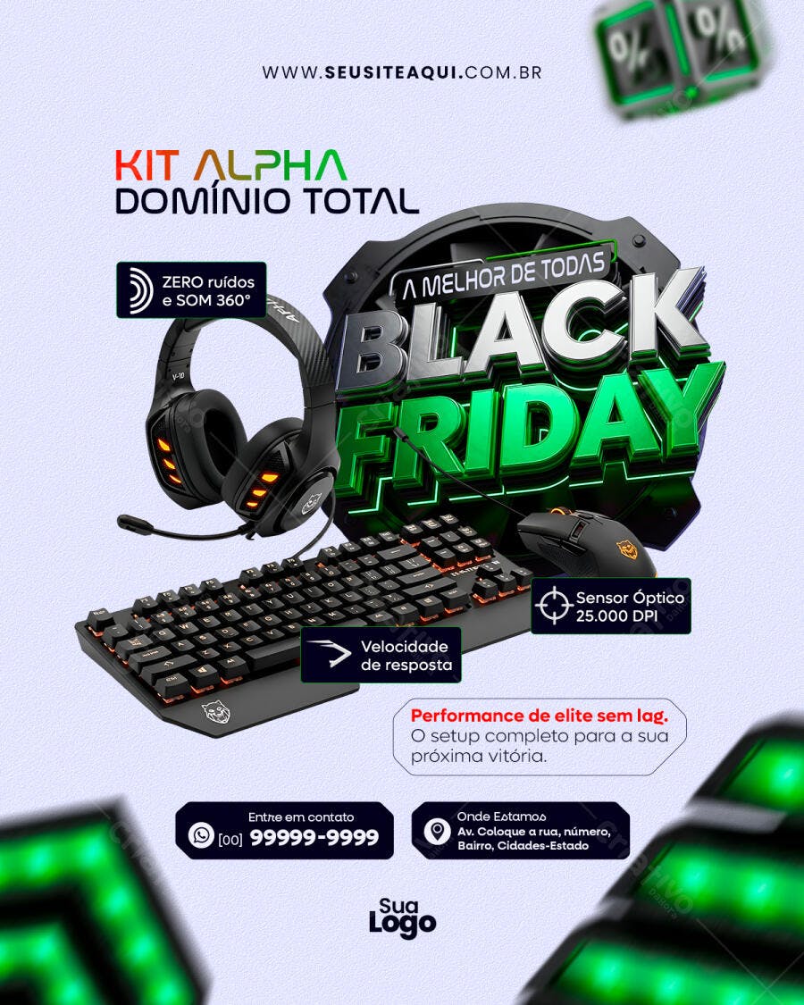 Flyer para Black Friday de Kit Gamer Alpha PSD Editável