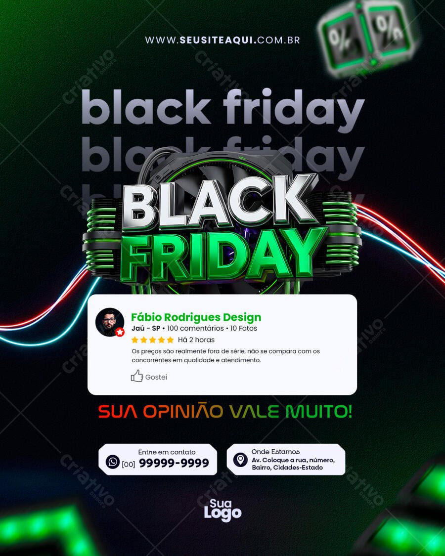 Flyer Promocional Black Friday com Depoimento PSD Editável