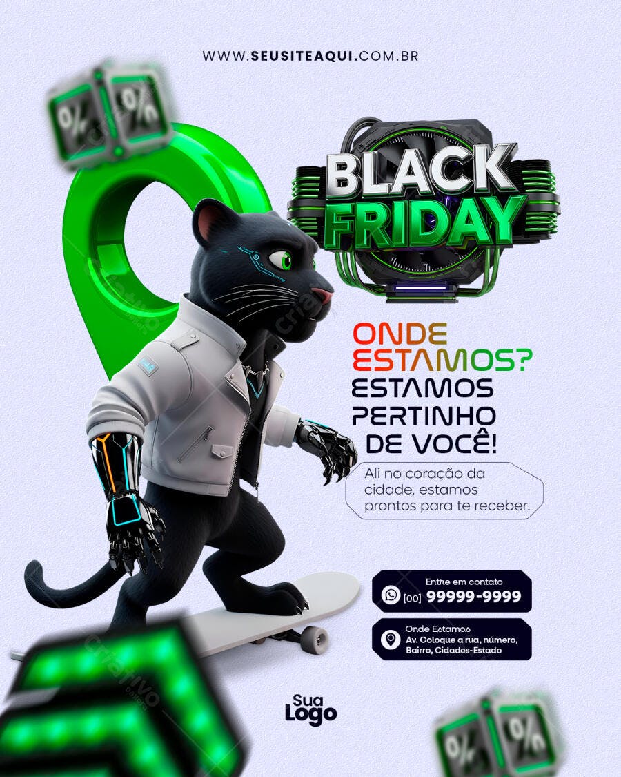 Flyer Black Friday Pantera Cyberpunk Localização PSD Editável