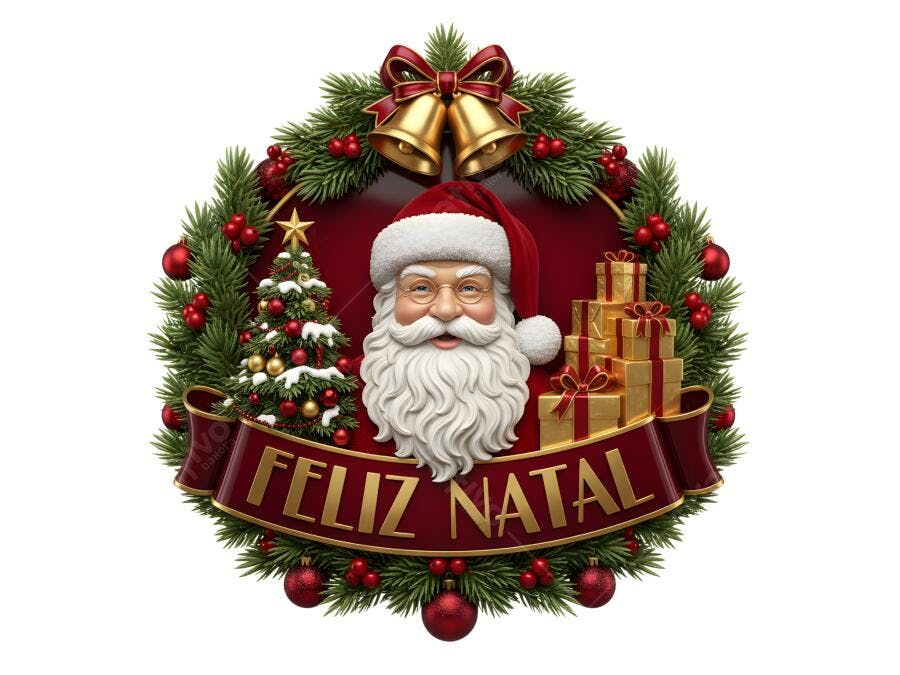 Selo Natalino Feliz Natal Papai Noel Presentes Fundo Transparente Vermelho Dourado PNG