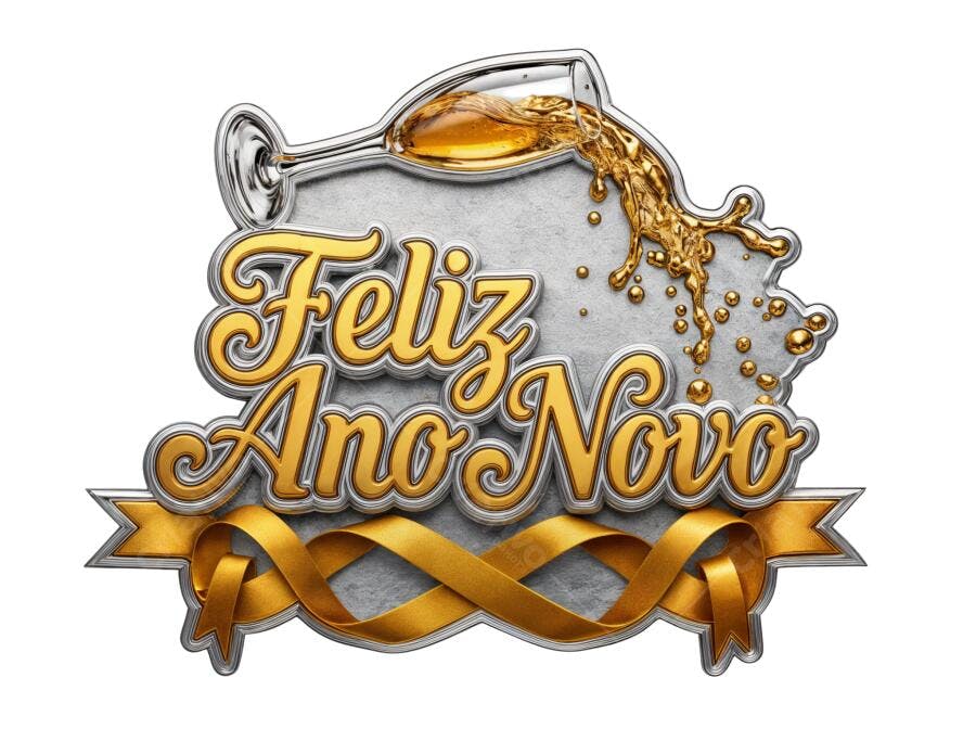 Selo Feliz Ano Novo Dourado Champanhe Metálico PNG com fundo transparente
