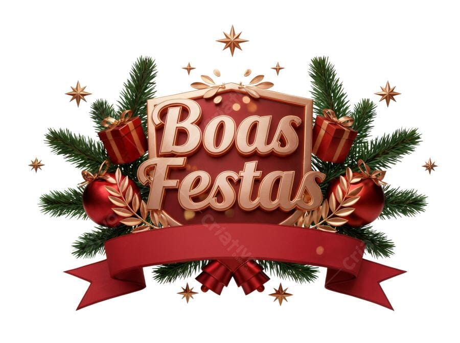 Selo Boas Festas Natal e Ano Novo Vermelho Dourado PNG com fundo transparente
