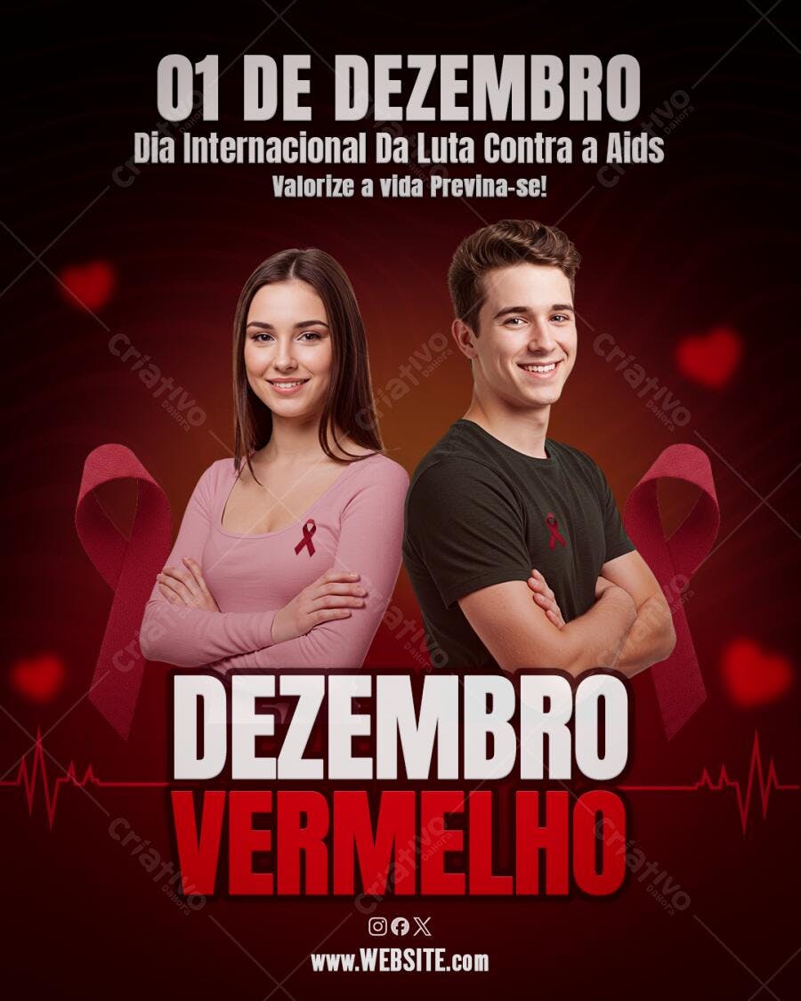 Flyer para Dezembro Vermelho Dia Internacional Contra AIDS PSD Editável