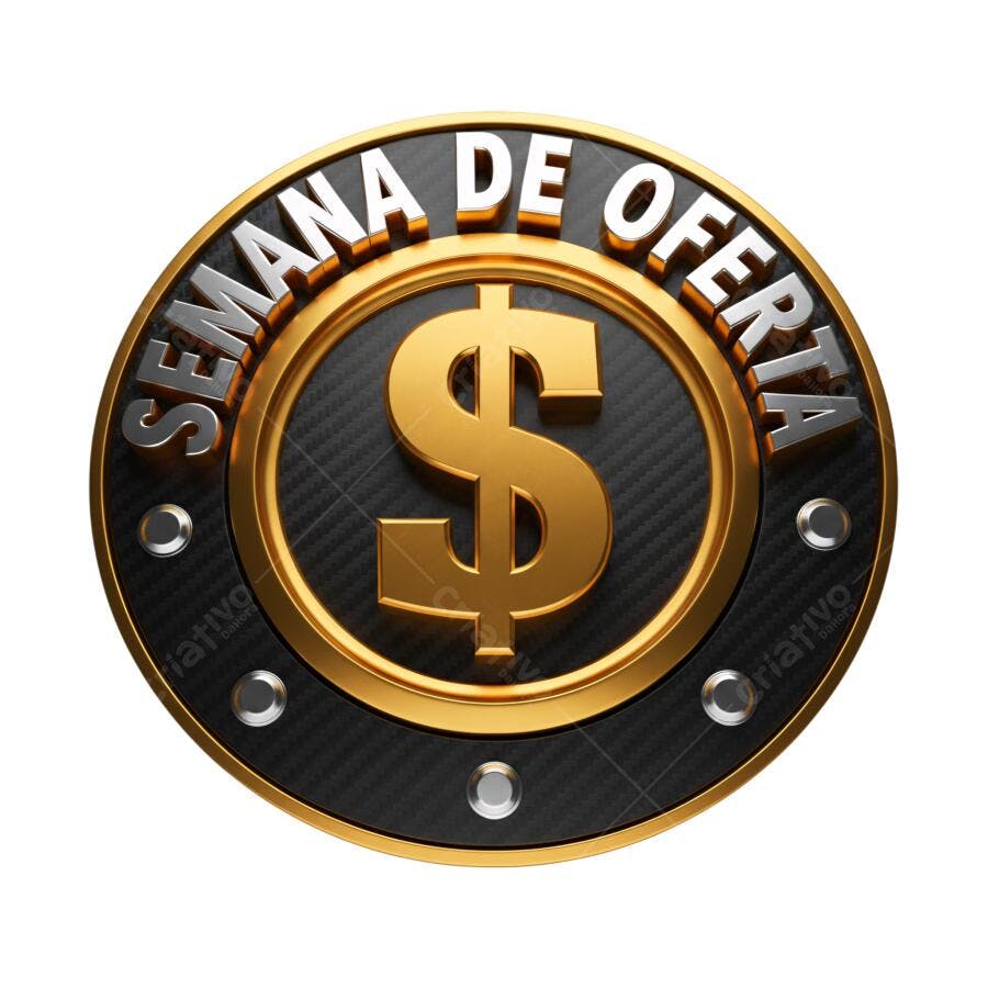 Emblema Semana de Oferta 3D dourado e preto PNG com fundo transparente