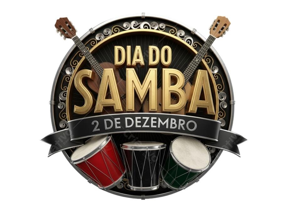 Selo Dia do Samba 2 de Dezembro Dourado Preto Vermelho PNG com fundo transparente