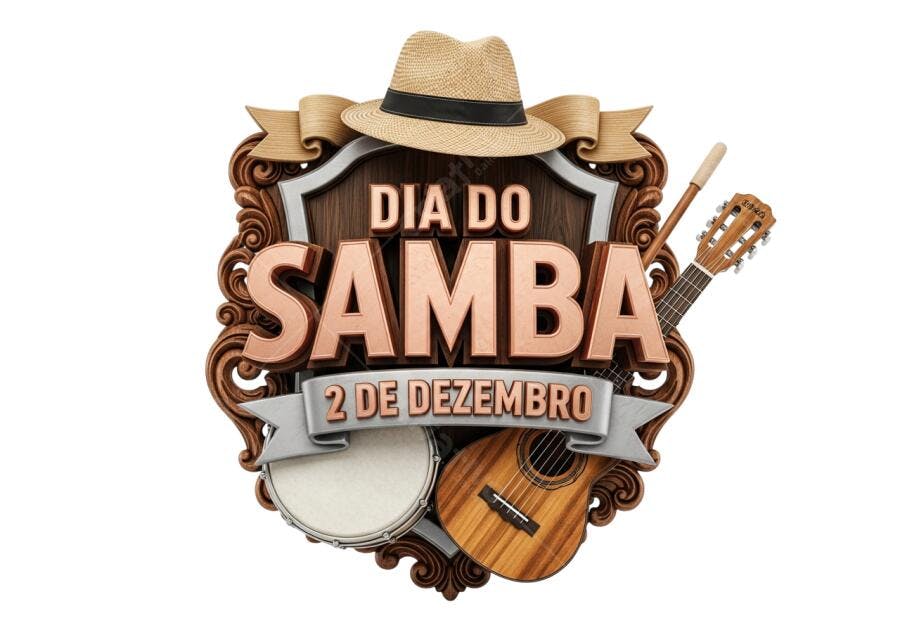 Selo Dia do Samba 2 de Dezembro com instrumentos musicais PNG com fundo transparente