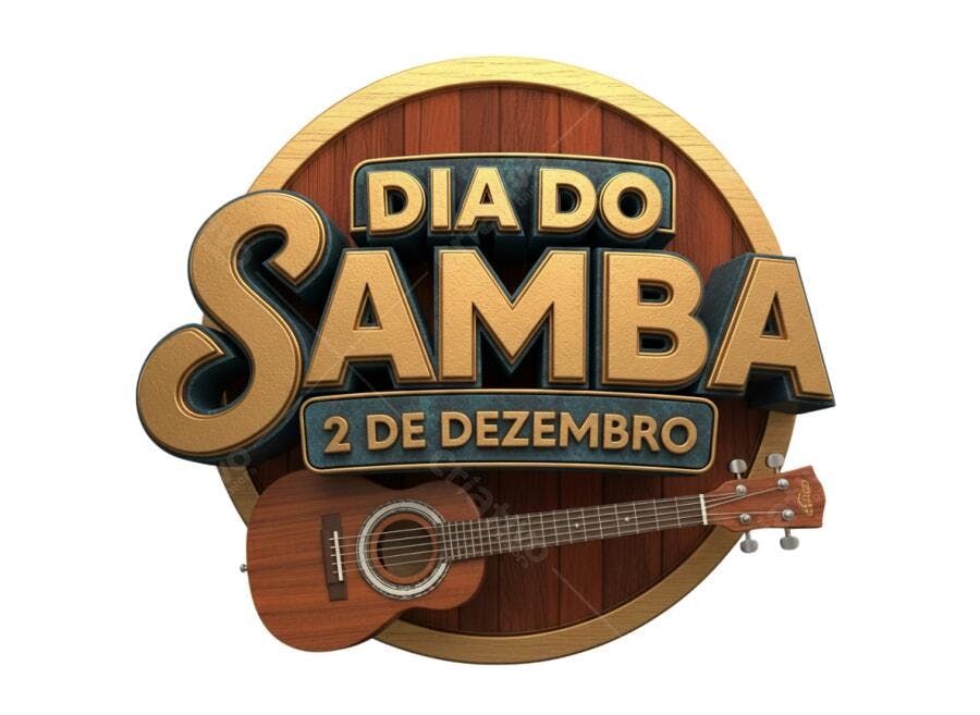 Selo Dia do Samba 2 de Dezembro Guitarra Dourado Marrom PNG com fundo transparente