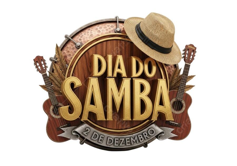 Ilustração Dia do Samba 2 de Dezembro instrumentos chapéu e pandeiro PNG com fundo transparente
