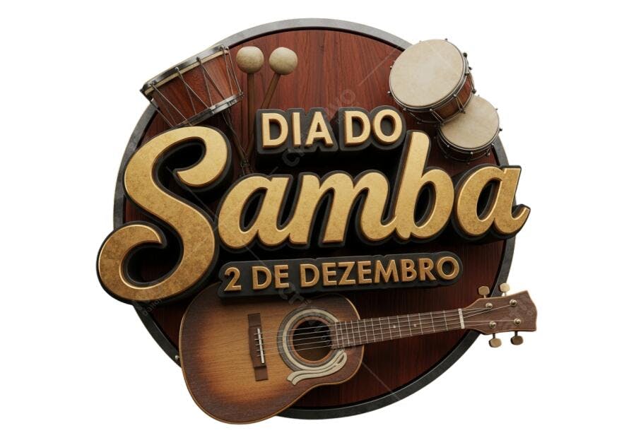 Emblema Dia do Samba 2 de Dezembro Instrumentos Musicais Dourados PNG com fundo transparente