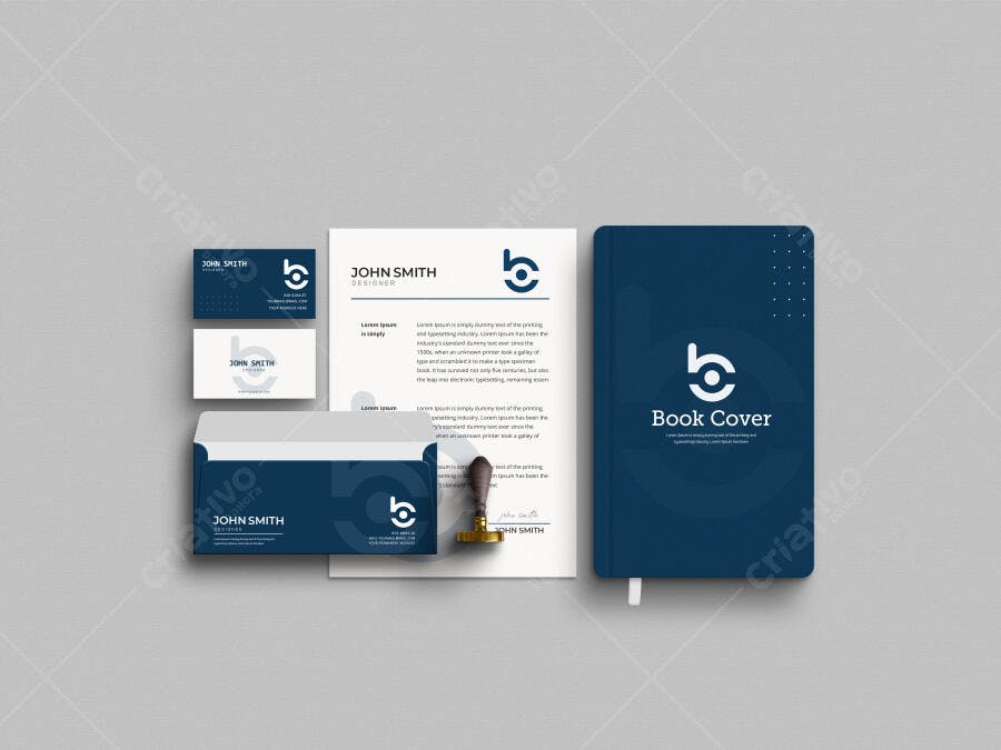 Mockup Identidade Visual Corporativa Azul Marinho e Branca para Designer