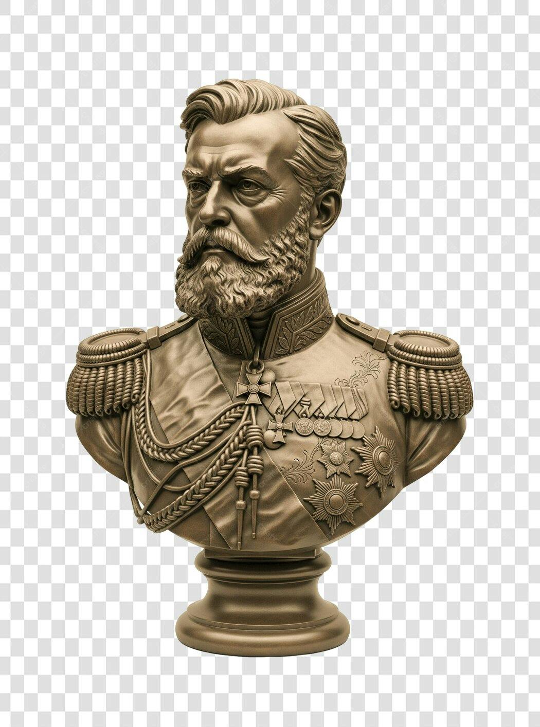 Busto de Oficial Militar Caucasiano Bronze Envelhecido PNG com fundo transparente