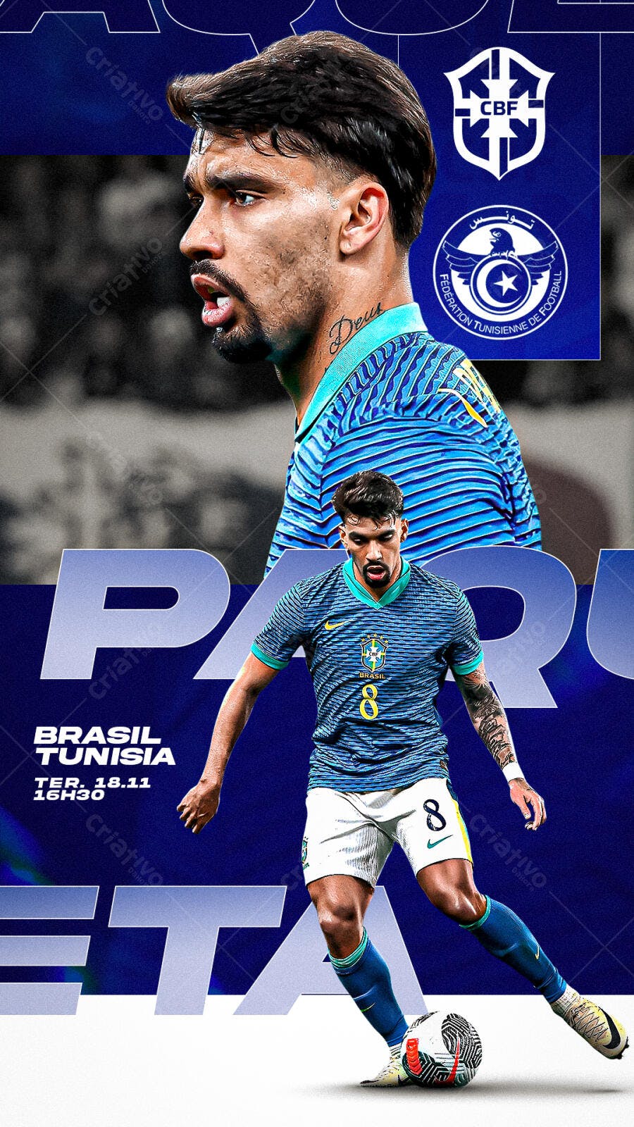 Flyer Jogo de Futebol Brasil Tunísia PSD Editável