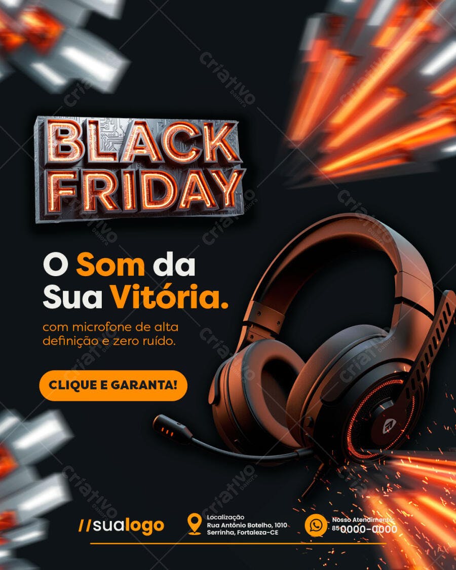 Flyer Black Friday para Fone Gamer O Som da Vitória Psd Editável