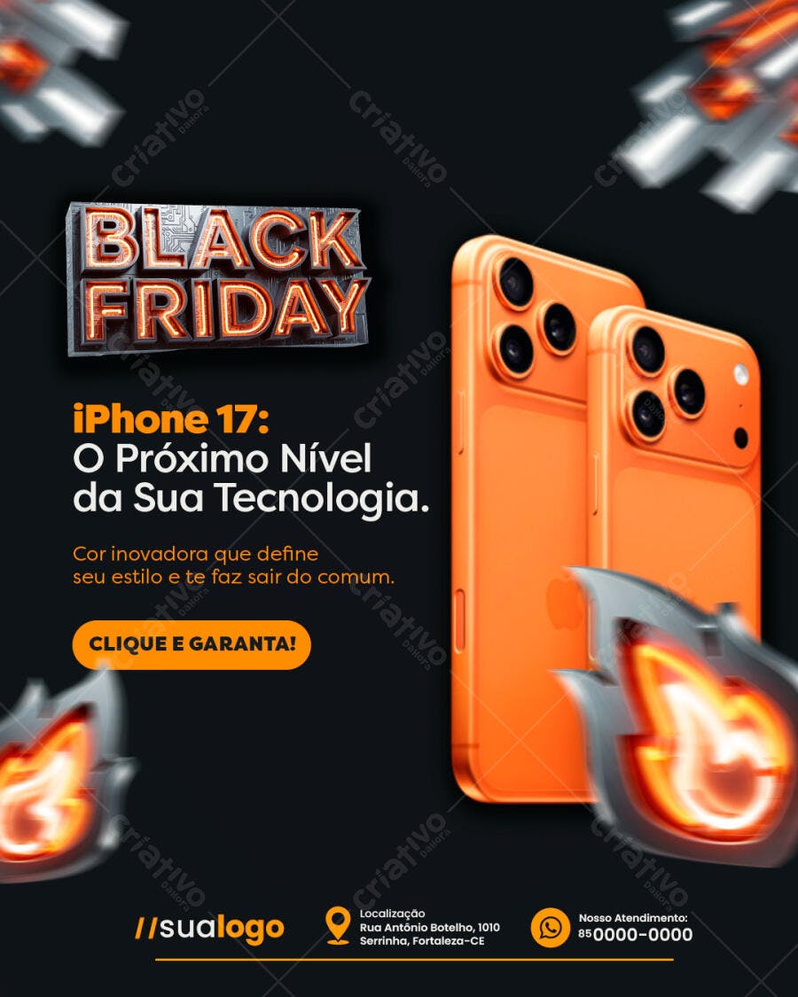 Flyer para Black Friday iPhone 17 PSD Editável