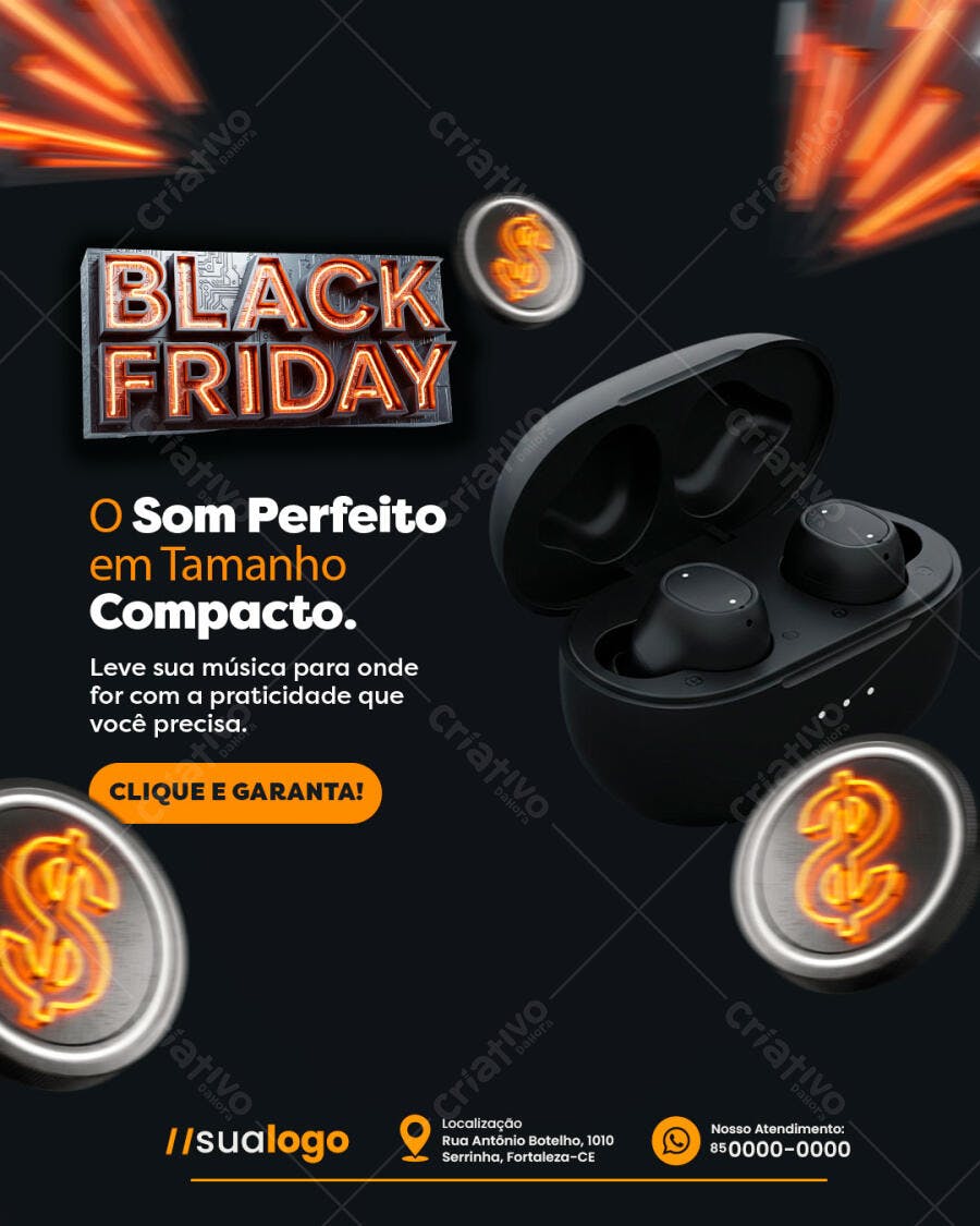 Flyer Promoção Black Friday Fone de Ouvido PSD Editável