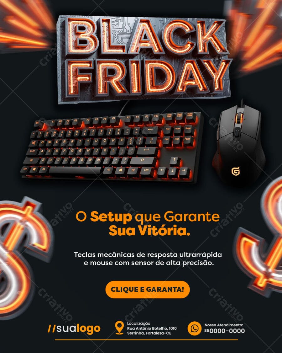 Flyer Black Friday Setup Gamer Teclado e Mouse PSD Editável