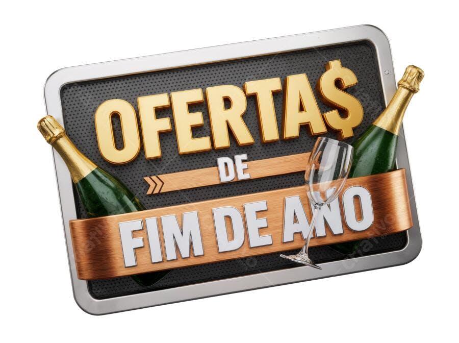 Banner Dourado Ofertas de Fim de Ano com Champagne PNG com fundo transparente
